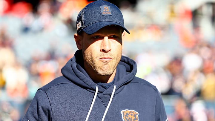 Nov 23, 2025; Chicago, Illinois, USA; Chicago Bears head coach Ben Johnson before the game against the Pittsburgh Steelers at Soldier Field. Nov 23, 2025; Chicago, Illinois, USA; Chicago Bears head coach Ben Johnson before the game against the Pittsburgh Steelers at Soldier Field.