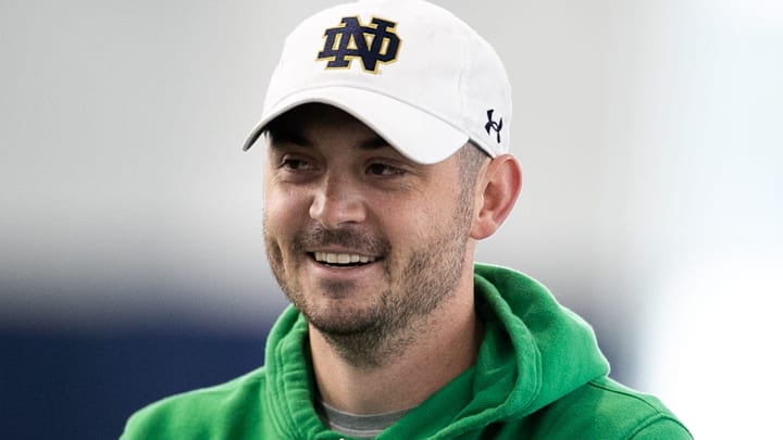 Notre Dame offensive coordinator Tommy Rees during Notre Dame Spring Practice on Saturday, March 26, 2022, at Irish Athletics Center in South Bend, Indiana.

Ncaa Foorball 2022 Notre Dame Spring Practice