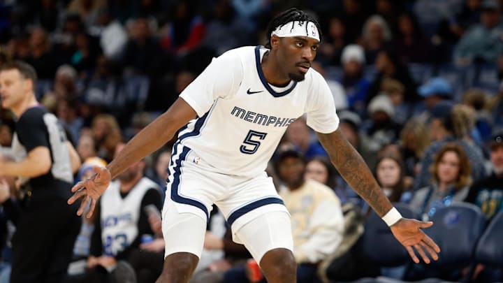 Jan 15, 2024; Memphis, Tennessee, USA; Memphis Grizzlies guard Vince Williams Jr. (5) gets back on defense.