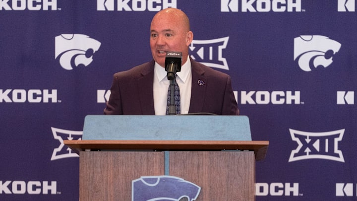 Casey Alexander is welcomed as the new head coach of the Kansas State men’s basketball team during a press conference at Bramlage Coliseum on Monday, March 16, 2026.