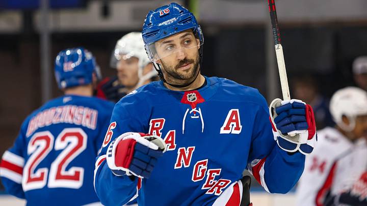 Apr 5, 2026; New York, New York, USA; New York Rangers center Vincent Trocheck (16) skates against the Washington Capitals during the second period at Madison Square Garden. Apr 5, 2026; New York, New York, USA; New York Rangers center Vincent Trocheck (16) skates against the Washington Capitals during the second period at Madison Square Garden.