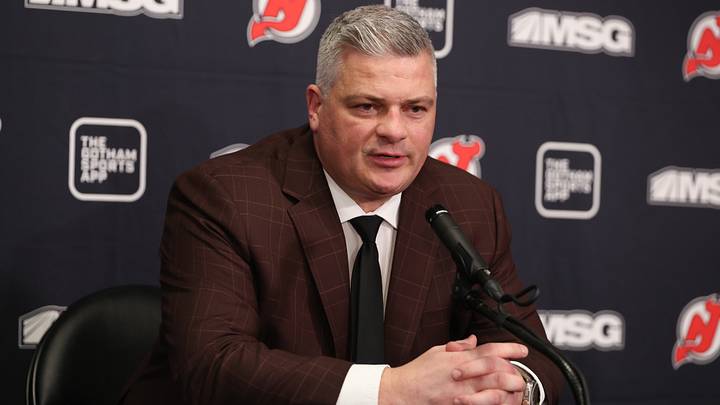 New Jersey Devils head coach Sheldon Keefe speaks to media after the game against the Buffalo Sabres at Prudential Center. Mandatory Credit: Ed Mulholland-Imagn Images New Jersey Devils head coach Sheldon Keefe speaks to media after the game against the Buffalo Sabres at Prudential Center. Mandatory Credit: Ed Mulholland-Imagn Images