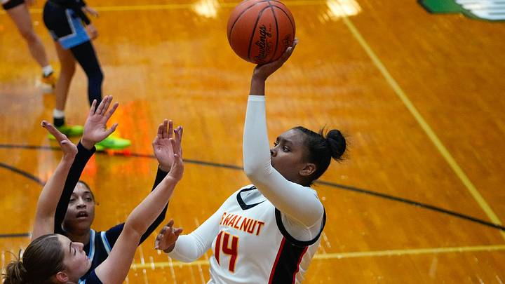 Big Walnut's Sydney Mobley (14) shoots the ball in the first half of the OHSAA state semifinal game at Vandalia Butler on Friday, March 13, 2026 in Vandalia, Ohio.