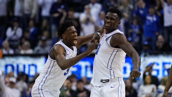 Mar 7, 2026; Provo, Utah, USA; BYU Cougars forward AJ Dybantsa (3) and forward Keba Keita (13) reacts during the second half against the Texas Tech Red Raiders at Marriott Center. Mandatory Credit: Aaron Baker-Imagn Images 