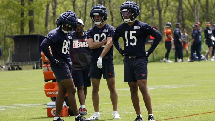 Rome Odunze (15) has impressed Bears coaches with his rapid understanding of the offensive concepts and work ethic. Rome Odunze (15) has impressed Bears coaches with his rapid understanding of the offensive concepts and work ethic.