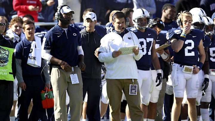 Former Penn State Nittany Lions quarterbacks coach Jay Paterno on the sidelines during the 2012 TicketCity Bowl against the Houston Cougars at Cotton Bowl Stadium. 