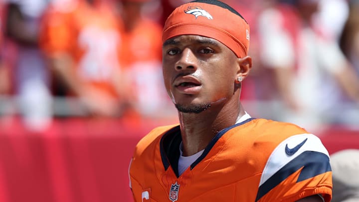 Sep 22, 2024; Tampa, Florida, USA; Denver Broncos cornerback Pat Surtain II (2) works out prior to the game against the Tampa Bay Buccaneers at Raymond James Stadium. Mandatory Credit: Kim Klement Neitzel-Imagn Images Sep 22, 2024; Tampa, Florida, USA; Denver Broncos cornerback Pat Surtain II (2) works out prior to the game against the Tampa Bay Buccaneers at Raymond James Stadium. Mandatory Credit: Kim Klement Neitzel-Imagn Images