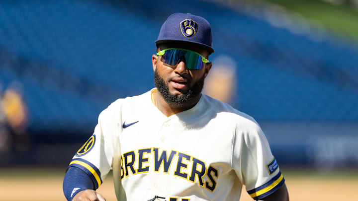 Feb 27, 2026; Phoenix, Arizona, USA; Milwaukee Brewers outfielder Jackson Chourio against the Chicago White Sox during a spring training game at American Family Fields of Phoenix. Mandatory Credit: Mark J. Rebilas-Imagn Images