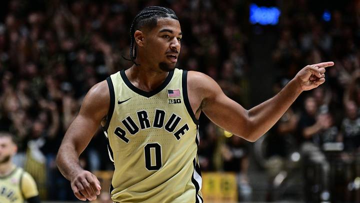 Purdue Boilermakers guard C.J. Cox (0) celebrates a basket.