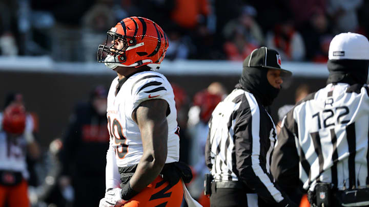 Dec 14, 2025; Cincinnati, Ohio, USA; Cincinnati Bengals defensive end Myles Murphy (99) celebrates his sack during the first quarter against the Baltimore Ravens at Paycor Stadium. Mandatory Credit: Joseph Maiorana-Imagn Images Dec 14, 2025; Cincinnati, Ohio, USA; Cincinnati Bengals defensive end Myles Murphy (99) celebrates his sack during the first quarter against the Baltimore Ravens at Paycor Stadium. Mandatory Credit: Joseph Maiorana-Imagn Images