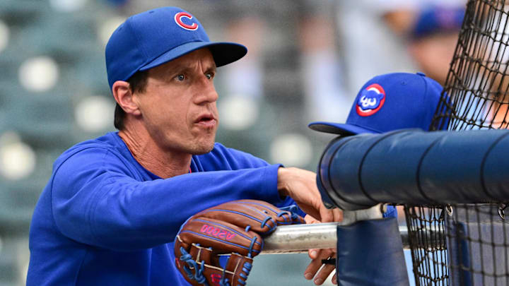 Chicago Cubs manager Craig Counsell looks on during batting practice before game against the Milwaukee Brewers at American Family Field. Chicago Cubs manager Craig Counsell looks on during batting practice before game against the Milwaukee Brewers at American Family Field.