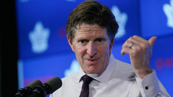 Sep 28, 2019; Toronto, Ontario, CAN; Toronto Maple Leafs head coach Mike Babcock talks to the media after a win over the Detroit Red Wings at Scotiabank Arena. Mandatory Credit: John E. Sokolowski-Imagn Images Sep 28, 2019; Toronto, Ontario, CAN; Toronto Maple Leafs head coach Mike Babcock talks to the media after a win over the Detroit Red Wings at Scotiabank Arena. Mandatory Credit: John E. Sokolowski-Imagn Images