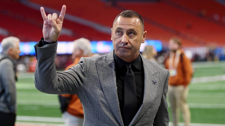 Jan 1, 2025; Atlanta, GA, USA; Texas Longhorns head coach Steve Sarkisian before the Peach Bowl at Mercedes-Benz Stadium. Mandatory Credit: Brett Davis-Imagn Images