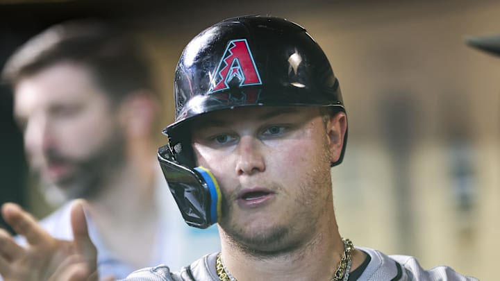 Sep 8, 2024; Houston, Texas, USA; Arizona Diamondbacks designated hitter Joc Pederson (3) celebrates in the dugout after scoring a run during the third inning against the Houston Astros at Minute Maid Park. Mandatory Credit: Troy Taormina-Imagn Images Sep 8, 2024; Houston, Texas, USA; Arizona Diamondbacks designated hitter Joc Pederson (3) celebrates in the dugout after scoring a run during the third inning against the Houston Astros at Minute Maid Park. Mandatory Credit: Troy Taormina-Imagn Images