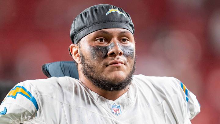 August 23, 2025; Santa Clara, California, USA; Los Angeles Chargers guard Branson Taylor (71) after the game against the San Francisco 49ers at Levi's Stadium. Mandatory Credit: Kyle Terada-Imagn Images