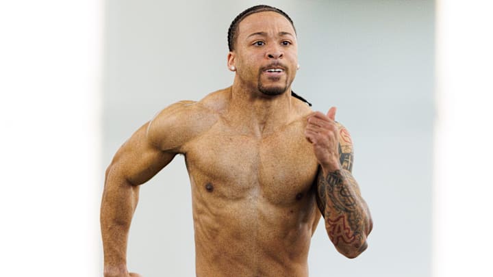 Cornerback Devonta Smith runs the 40-yard dash during Notre Dame football's Pro Day at Irish Athletic Center on Tuesday, March 24, 2026, in South Bend.