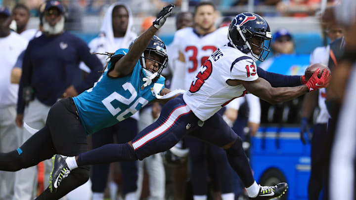 Houston Texans wide receiver Brandin Cooks (13) hauls in a reception against Jacksonville Jaguars.