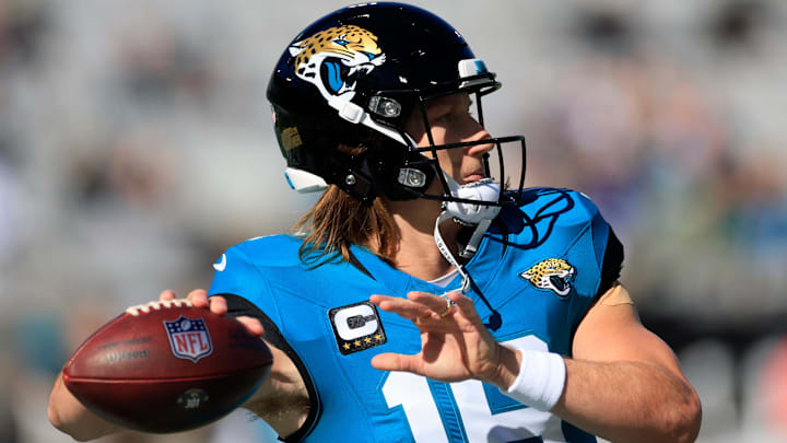 Jacksonville Jaguars quarterback Trevor Lawrence (16) warms up before an NFL football matchup Sunday, Dec. 1, 2024 at EverBank Stadium in Jacksonville, Fla. [Corey Perrine/Florida Times-Union]
