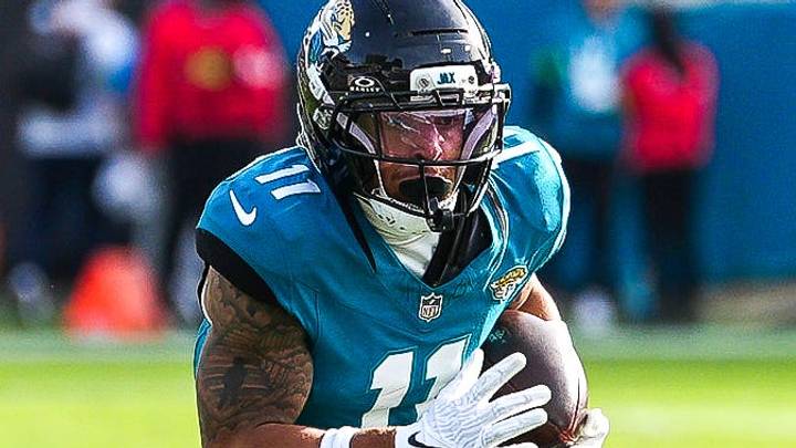 Jacksonville Jaguars wide receiver Parker Washington (11) runs during the third quarter in an NFL football AFC Wild Card playoff matchup, Sunday, Jan. 11, 2026, in Jacksonville, Fla. Bills lead 10-7 at the half over the Jaguars. The Bills defeated the Jaguars 27-24. 