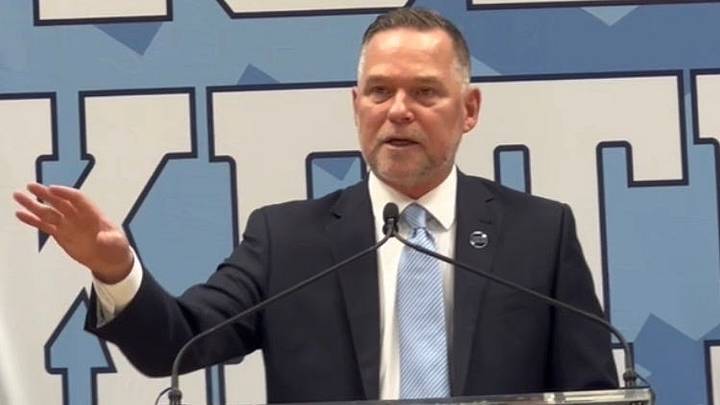 UNC basketball coach Michael Malone during his first press conference inside the Smith Center on Tuesday, April 7, 2026. UNC basketball coach Michael Malone during his first press conference inside the Smith Center on Tuesday, April 7, 2026.