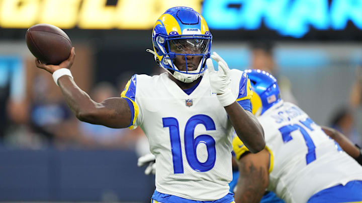 Bryce Perkins threw for two touchdowns in the Rams' first preseason game while rushing for another