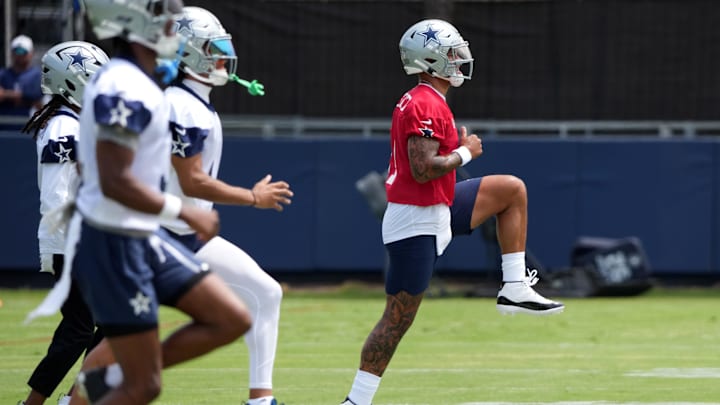 Dallas Cowboys quarterback Dak Prescott runs during training camp at the River Ridge Fields. 