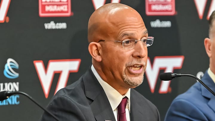 Virginia Tech head coach James Franklin answers a question. Virginia Tech head coach James Franklin answers a question.