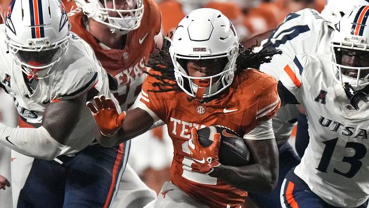 Texas Longhorns running back Hollywood Smothers (2) runs for yardage during the second half against the UTSA Roadrunners at Darrell K Royal-Texas Memorial Stadium. Texas Longhorns running back Hollywood Smothers (2) runs for yardage during the second half against the UTSA Roadrunners at Darrell K Royal-Texas Memorial Stadium.