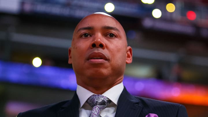 Feb 2, 2016; Phoenix, AZ, USA; Phoenix Suns assistant coach Corey Gaines against the Toronto Raptors at Talking Stick Resort Arena. Mandatory Credit: Mark J. Rebilas-Imagn Images
