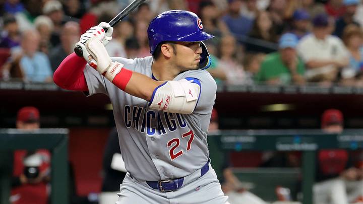 Aug 25, 2026; Phoenix, Arizona, USA; Chicago Cubs outfielder Seiya Suzuki against the Arizona Diamondbacks at Chase Field. Mandatory Credit: Mark J. Rebilas-Imagn Images