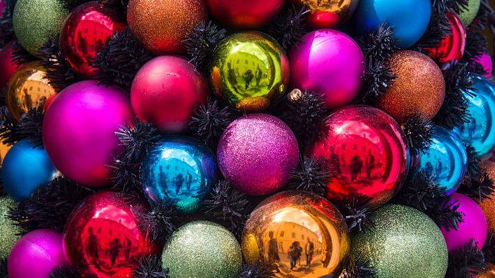 Detail of a Christmas tree at the Christmas store in Prague...