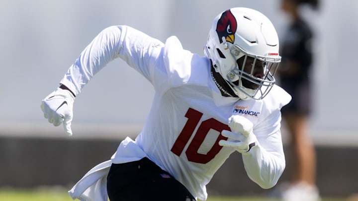 Jun 10, 2025; Tempe, AZ, USA; Arizona Cardinals linebacker Josh Sweat (10) during minicamp at the teams Arizona Cardinals Training Facility. Mandatory Credit: Mark J. Rebilas-Imagn Images
