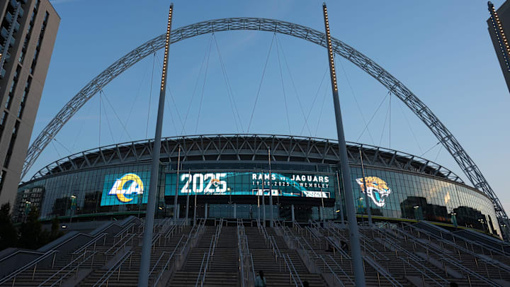 Oct 11, 2025; London, United Kingdom; A general  overall view of Wembley Stadium, the site of the 2025 NFL London Game between the Los Angeles Rams and the Jacksonville Jaguars. Mandatory Credit: Kirby Lee-Imagn Images