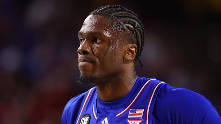 Mar 3, 2026; Tempe, Arizona, USA; Kansas Jayhawks forward Flory Bidunga (40) against the Arizona State Sun Devils at Desert Financial Arena. Mandatory Credit: Mark J. Rebilas-Imagn Images Mar 3, 2026; Tempe, Arizona, USA; Kansas Jayhawks forward Flory Bidunga (40) against the Arizona State Sun Devils at Desert Financial Arena. Mandatory Credit: Mark J. Rebilas-Imagn Images
