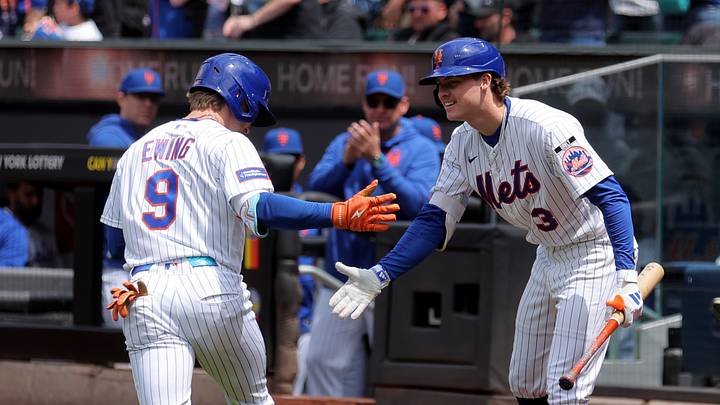May 14, 2026; New York City, New York, USA; New York Mets center fielder A.J. Ewing (9) celebrates his solo home run against the Detroit Tigers with right fielder Carson Benge (3) during the third inning at Citi Field. The home run was the first of Ewing's MLB career. Mandatory Credit: Brad Penner-Imagn Images May 14, 2026; New York City, New York, USA; New York Mets center fielder A.J. Ewing (9) celebrates his solo home run against the Detroit Tigers with right fielder Carson Benge (3) during the third inning at Citi Field. The home run was the first of Ewing's MLB career. Mandatory Credit: Brad Penner-Imagn Images
