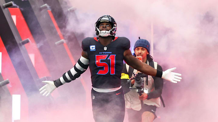 Jan 4, 2026; Houston, Texas, USA; Houston Texans defensive end Will Anderson Jr. (51) is introduced before playing against the Indianapolis Colts at NRG Stadium. Mandatory Credit: Thomas Shea-Imagn Images