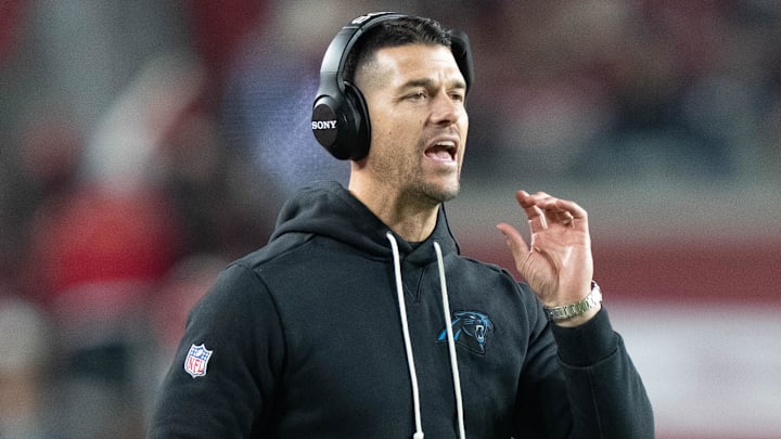 November 24, 2025; Santa Clara, California, USA; Carolina Panthers head coach Dave Canales during the first half against the San Francisco 49ers at Levi's Stadium. Mandatory Credit: Kyle Terada-Imagn Images November 24, 2025; Santa Clara, California, USA; Carolina Panthers head coach Dave Canales during the first half against the San Francisco 49ers at Levi's Stadium. Mandatory Credit: Kyle Terada-Imagn Images