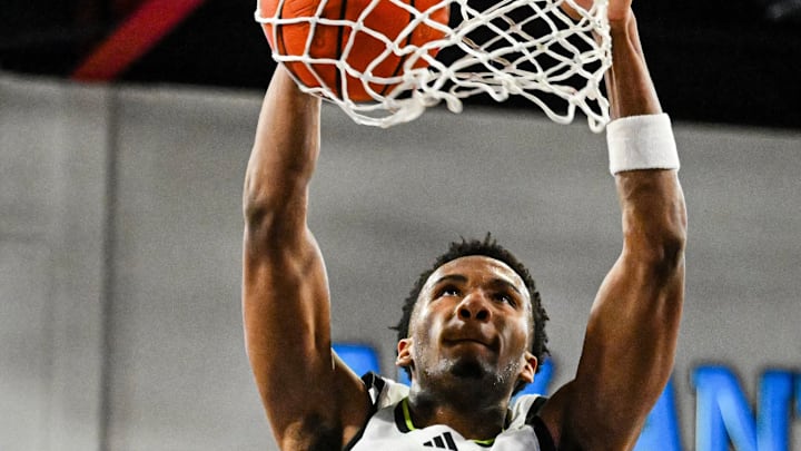 Prolific Prep senior combo guard Darryn Peterson dunks home two of his game-high 33 points on Tuesday night in a 66-54 win over Columbus (Miami) at Florida Atlantic University on Nov. 19, 2024. 