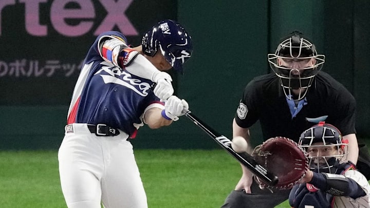 TOKYO, JAPAN - MARCH 07: Hyeseong Kim #3 of Team Korea celebrates as he rounds the bases after hitting a two-run home run in the fourth inning during the 2026 World Baseball Classic Pool C game presented by dip between Team Korea and Team Japan at Tokyo Dome on Saturday, March 7, 2026 in Tokyo, Japan. (