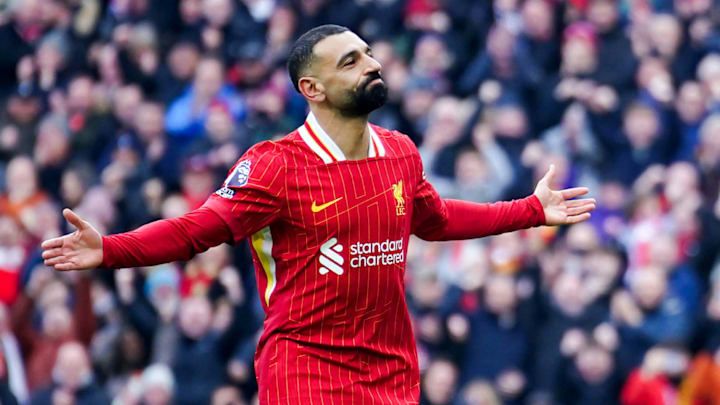 Mo Salah celebrates after a goal.