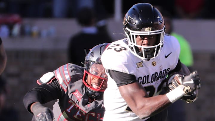 Colorado's Isaiah Augustave runs after a catch against Texas Tech in a Big 12 football game Saturday, Nov. 9, 2024, at Jones AT&T Stadium.