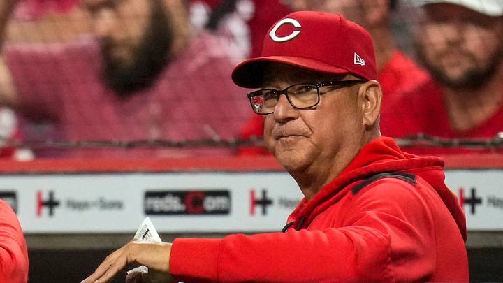 Cincinnati Reds manager Terry Francona (77) looks on from the dugout in the ninth inning of the MLB National League Central game between the Cincinnati Reds and the Milwaukee Brewers at Great American Ball Park in downtown Cincinnati on Monday, June 22, 2026. The Brewers won, 2-1, in 10 innings. Cincinnati Reds manager Terry Francona (77) looks on from the dugout in the ninth inning of the MLB National League Central game between the Cincinnati Reds and the Milwaukee Brewers at Great American Ball Park in downtown Cincinnati on Monday, June 22, 2026. The Brewers won, 2-1, in 10 innings.