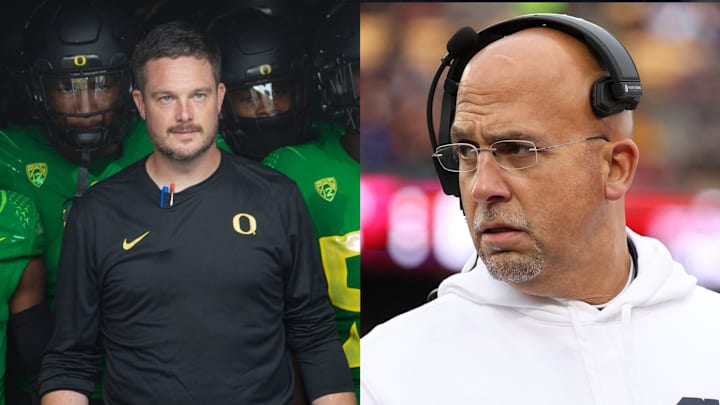 Oregon Ducks coach Dan Lanning, Penn State Nittany Lions coach James Franklin