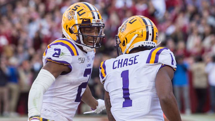 LSU wide receiver Justin Jefferson (2) and LSU wide receiver Ja'Marr Chase (1) celebrate Chase's touchdown catch at Bryant-Denny Stadium in Tuscaloosa, Ala., on Saturday, Nov. 9, 2019. LSU leads Alabama 33-13 at halftime. LSU wide receiver Justin Jefferson (2) and LSU wide receiver Ja'Marr Chase (1) celebrate Chase's touchdown catch at Bryant-Denny Stadium in Tuscaloosa, Ala., on Saturday, Nov. 9, 2019. LSU leads Alabama 33-13 at halftime.