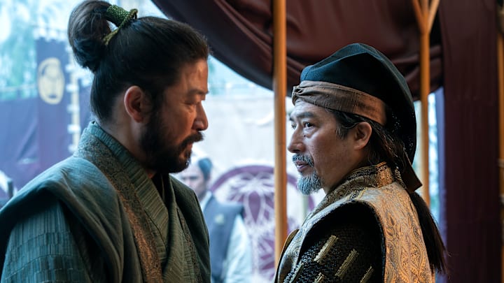 “SHOGUN” -- "Broken to the Fist" -- Episode 5 (Airs March 19) Pictured (L-R): Tadanobu Asano as Kashigi Yabushige, Hiroyuki Sanada as Yoshii Toranaga. CR: Katie Yu/FX