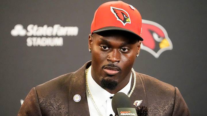 The Arizona Cardinals introduce their first-round draft pick running back Jeremiyah Love during a news conference at the Cardinals Dignity Health training facility on April 24, 2026, in Tempe, Ariz. The Arizona Cardinals introduce their first-round draft pick running back Jeremiyah Love during a news conference at the Cardinals Dignity Health training facility on April 24, 2026, in Tempe, Ariz.