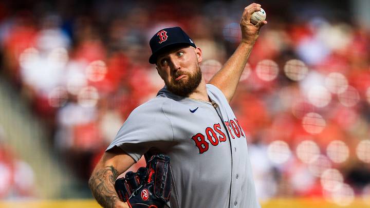 Mar 26, 2026; Cincinnati, Ohio, USA; Boston Red Sox starting pitcher Garrett Crochet (35) pitches against the Cincinnati Reds in the third inning at Great American Ball Park. Mandatory Credit: Katie Stratman-Imagn Images