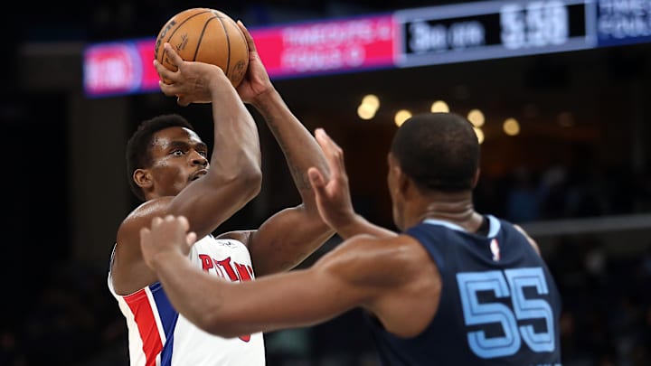 Apr 5, 2024; Memphis, Tennessee, USA; Detroit Pistons center Jalen Duren (0) shoots 