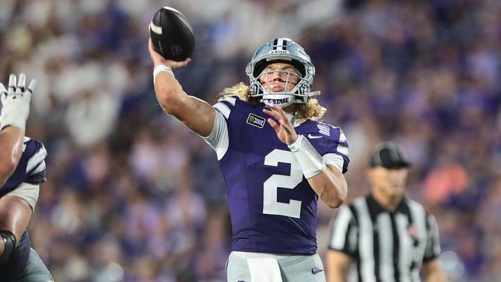 Kansas State Wildcats quarterback Avery Johnson (2) throws a pass during the game against Nicholls Colonels inside Bill Snyder Family Stadium on Sept. 5, 2026.