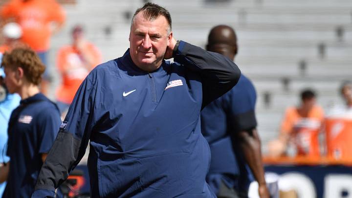 Sep 12, 2026; Champaign, Illinois, USA; Illinois Fighting Illini head coach Bret Bielema before a game with the Duke Blue Devils at Gies Memorial Stadium. Mandatory Credit: Ron Johnson-Imagn Images Sep 12, 2026; Champaign, Illinois, USA; Illinois Fighting Illini head coach Bret Bielema before a game with the Duke Blue Devils at Gies Memorial Stadium. Mandatory Credit: Ron Johnson-Imagn Images